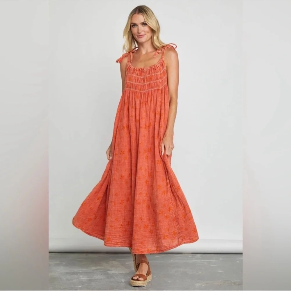 🎉LAST PIECE🎉Free People Womens Azure
Maxi Ruched Strappy‎ Floral Dress - Picture 6 of 10